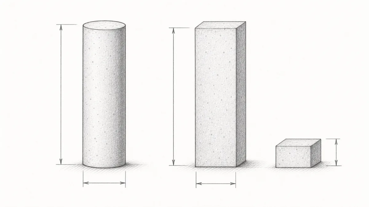 Column measurement diagram comparing round and square columns with height, diameter, and separate pedestal quantities