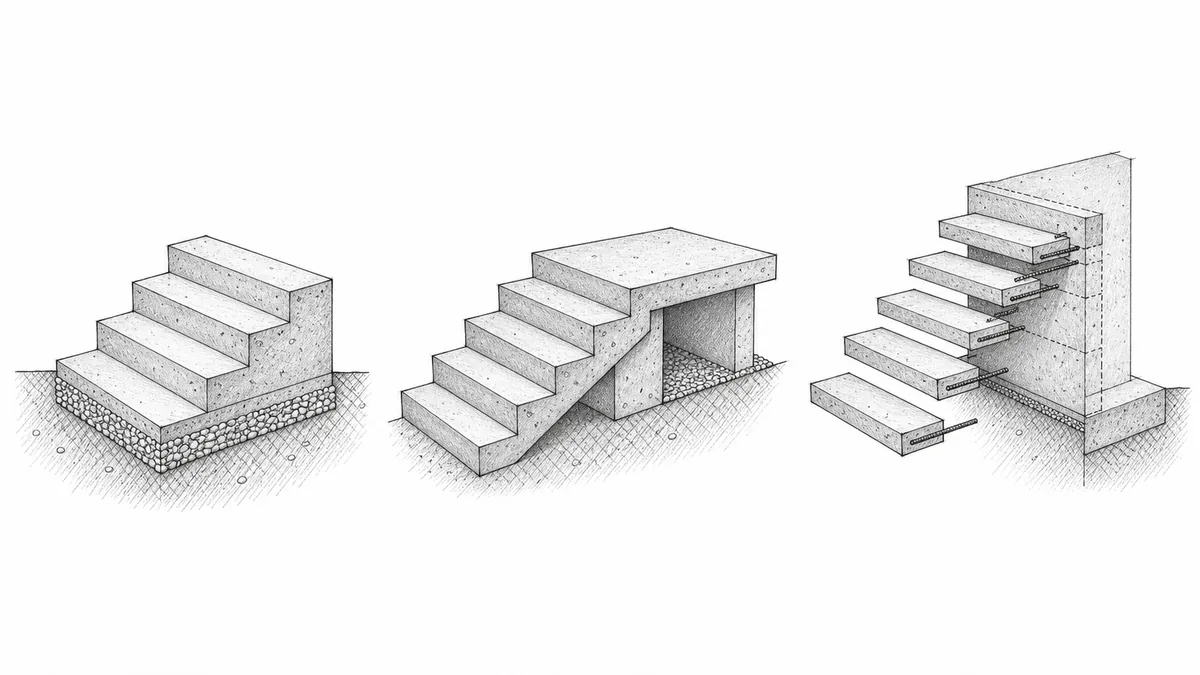 Comparison of a solid stoop, entry steps with a platform, and a floating stair geometry